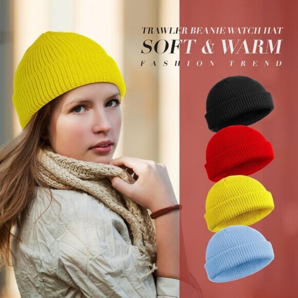 ⚡Unisex Black, Red, Yellow, Light Blue 4 Pieces Watch Hat Fisherman Beanie - Picture 6 of 6